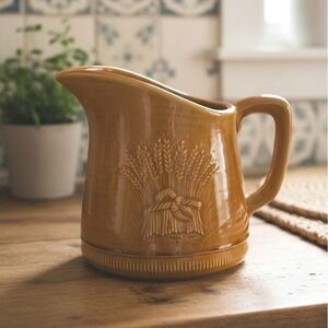 Vintage Franciscan Coronado Swirl Wheat Sheaf Pitcher Glossy Amber Autumn Gold